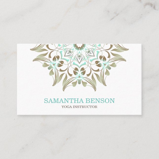 Tarjeta De Visita Elegante instructor de yoga Blue & Gold Lotus (Anverso)