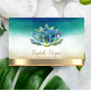 Tarjeta De Visita Elegante Instructor de Yoga Blue Lotus