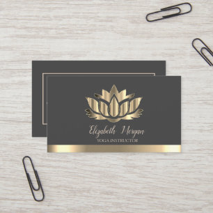 Tarjeta De Visita Elegante Instructor de Yoga con Estampado de Loto
