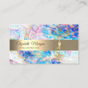 Tarjeta De Visita Elegante instructor de yoga de árbol de oro opal h