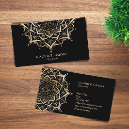 Tarjeta De Visita Elegante instructor de yoga de loto de oro mandala