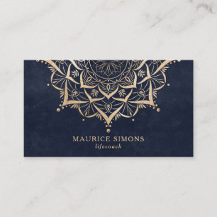 Tarjeta De Visita Elegante instructor de yoga de loto de oro mandala