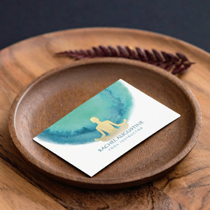 Tarjeta De Visita Elegante Instructor de Yoga de Meditación con Acua