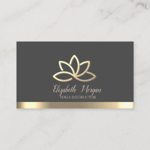 Tarjeta De Visita Elegante instructor de yoga Gold Lotus Gold Stripe