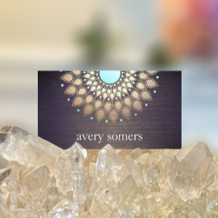 Tarjeta De Visita Elegante instructor de yoga Gold Lotus Mandala Woo