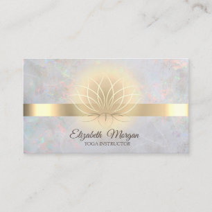 Tarjeta De Visita Elegante instructor de yoga Gold Lotus Opal
