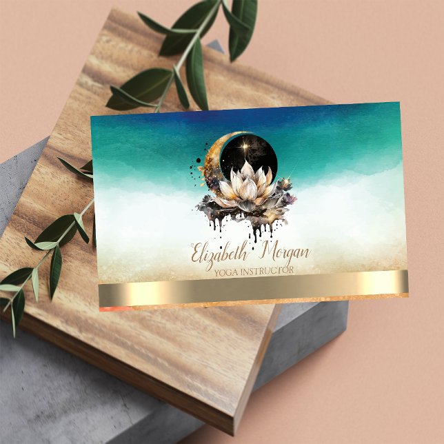 Tarjeta De Visita Elegante instructor de yoga Lotus Moon Sun (Subido por el creador)