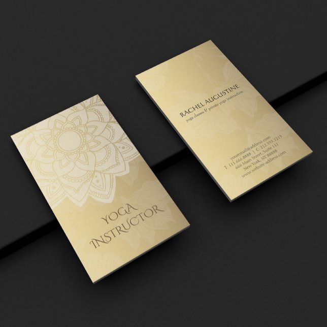 Tarjeta De Visita Elegante instructor de YOGA Mandala floral de oro  (Subido por el creador)