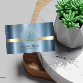 Tarjeta De Visita Elegante Instructor de Yoga Metálico Azul Loto