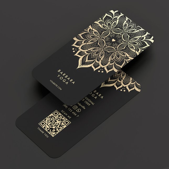 Tarjeta De Visita Elegante instructor de yoga moderno Mandala de oro (Elegant Black Gold Mandala Modern Yoga Instructor Business Card
)