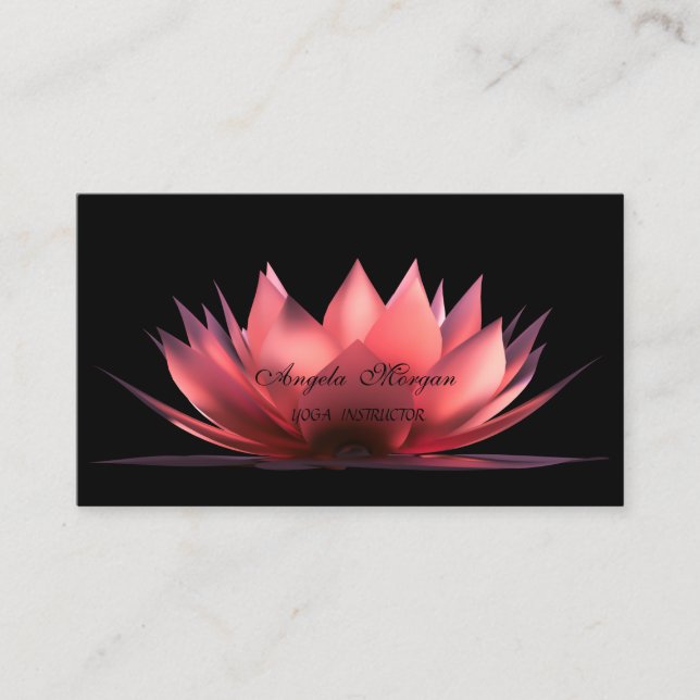 Tarjeta De Visita Elegante instructor de yoga negro de Lotus (Anverso)