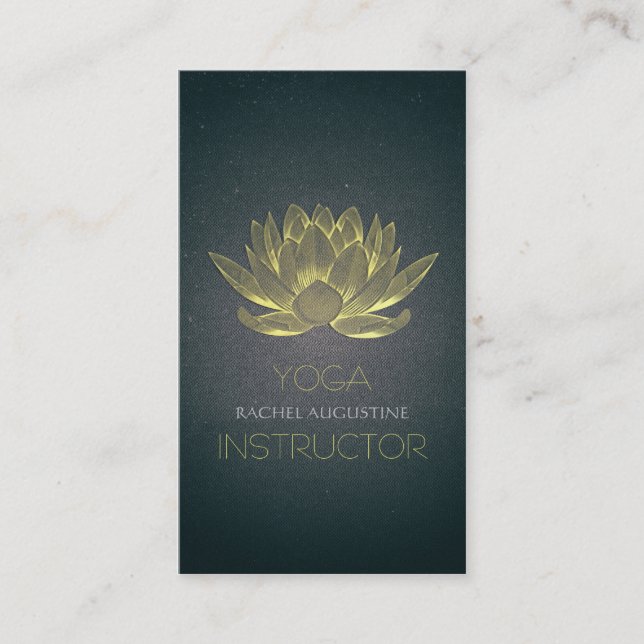 Tarjeta De Visita Elegante instructor de yoga negro y Relieve metali (Anverso)