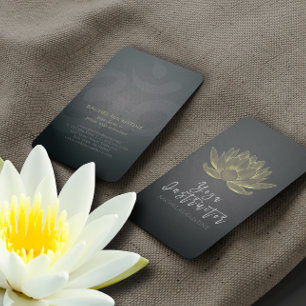 Tarjeta De Visita Elegante instructor de yoga negro y Relieve metali