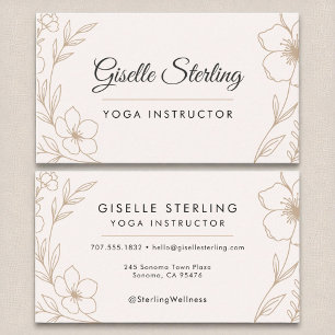 Tarjeta De Visita Elegante instructor de yoga Rubor botánico negro