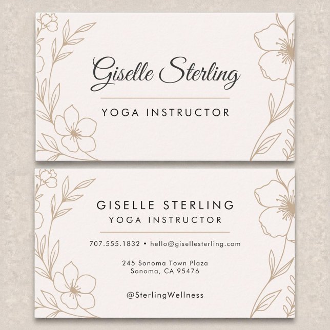 Tarjeta De Visita Elegante instructor de yoga Rubor botánico negro (Subido por el creador)