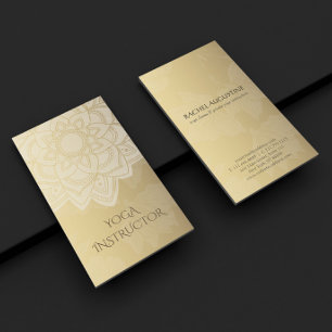 Tarjeta De Visita Elegante Instructor de YOGA White Gold Floral Mand