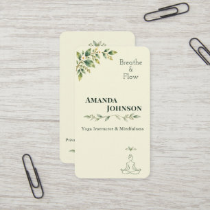 Tarjeta De Visita Elegante instructora de yoga de acuarela botánica
