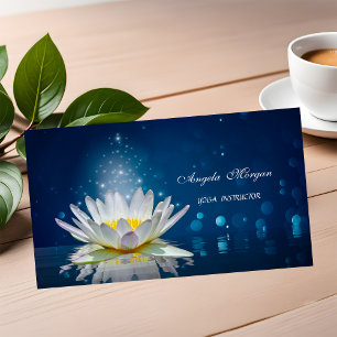 Tarjeta De Visita Elegante instructora de yoga loto azul blanco