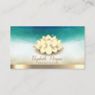 Tarjeta De Visita Elegante instructora de yoga Loto dorado acuarela