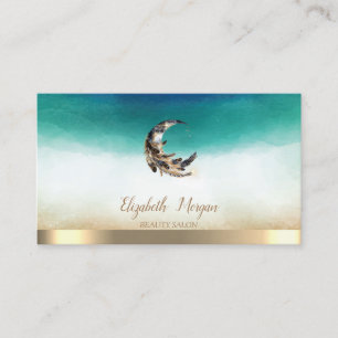 Tarjeta De Visita Elegante instructora de yoga Moon Feather