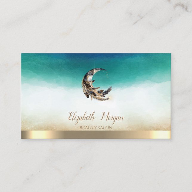 Tarjeta De Visita Elegante instructora de yoga Moon Feather (Anverso)