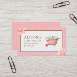 Tarjeta De Visita Elegante Jardín Acuático Rosa Gingham
