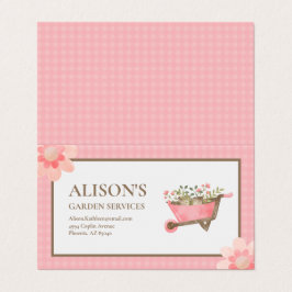 Tarjeta De Visita Elegante Jardín Acuático Rosa Gingham
