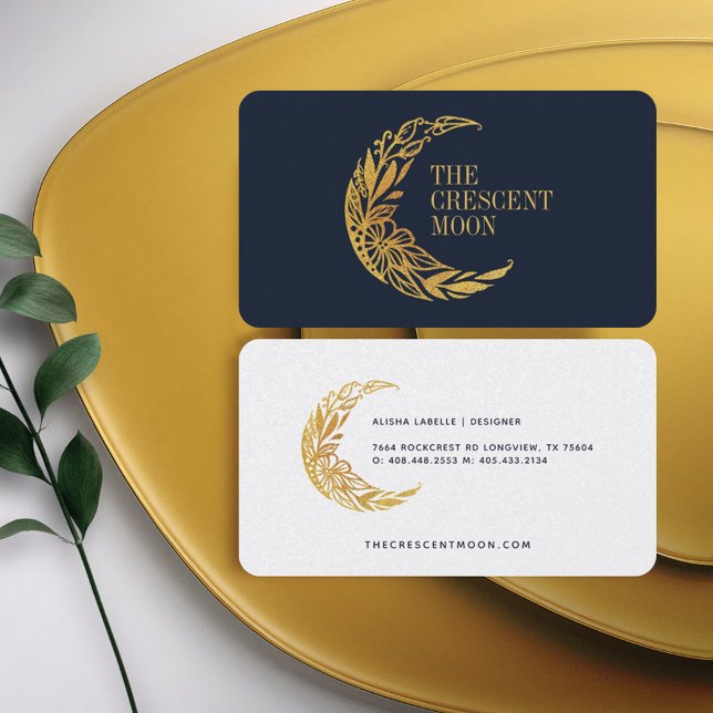 Tarjeta De Visita Elegante jardín floral de oro Crescent Moon (Subido por el creador)