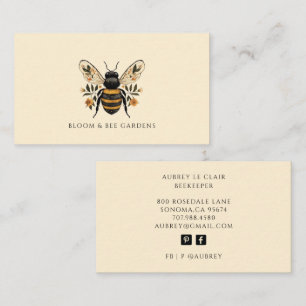 Tarjeta De Visita Elegante Jardinero Abeja Botánica