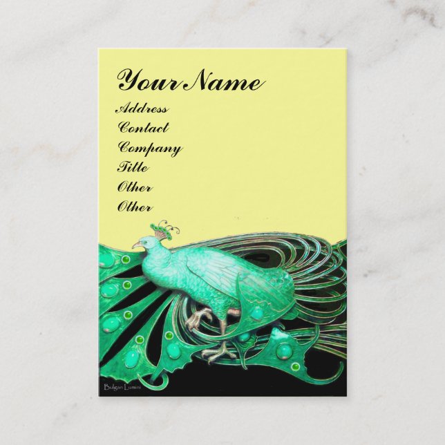 TARJETA DE VISITA ELEGANTE JEWEL DE LA PIEL VERDE EN NEGRO AMARILLO (Anverso)