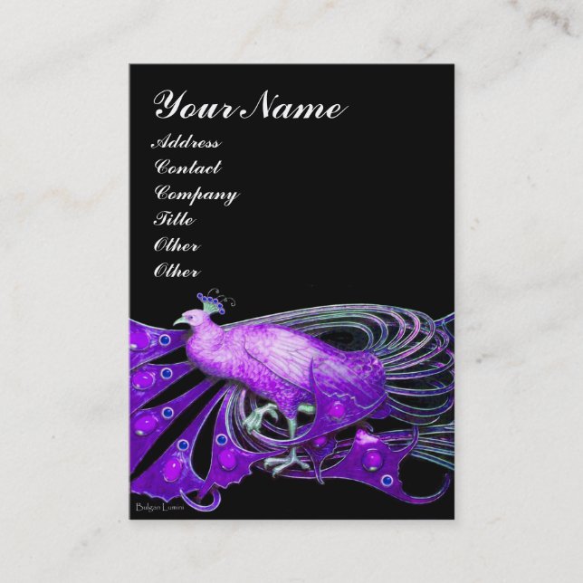 TARJETA DE VISITA ELEGANTE JEWEL DE MODA DE PEACOCK PURPLE NEGRO (Anverso)