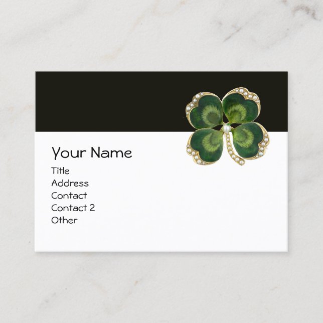TARJETA DE VISITA ELEGANTE JEWEL VERDE VERDE DE ORO CON PERLAS (Anverso)