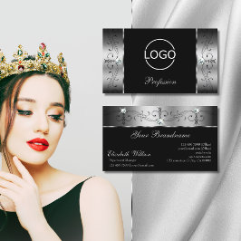 Tarjeta De Visita Elegante Joyas de Banda Negra Plata con Logo