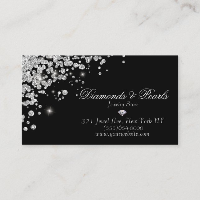 Tarjeta De Visita Elegante Joyas de Diamante Negro Diseñado Sparkle (Anverso)