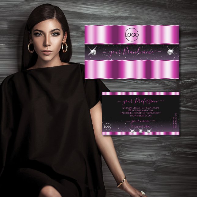 Tarjeta De Visita Elegante Joyas de espuma negra rosa morado con log (Subido por el creador)