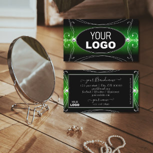 Tarjeta De Visita Elegante Joyas de espuma verde negro naranja Añadi