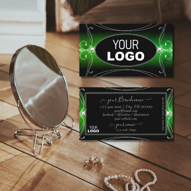 Tarjeta De Visita Elegante Joyas de espuma verde negro naranja Añadi (Subido por el creador)
