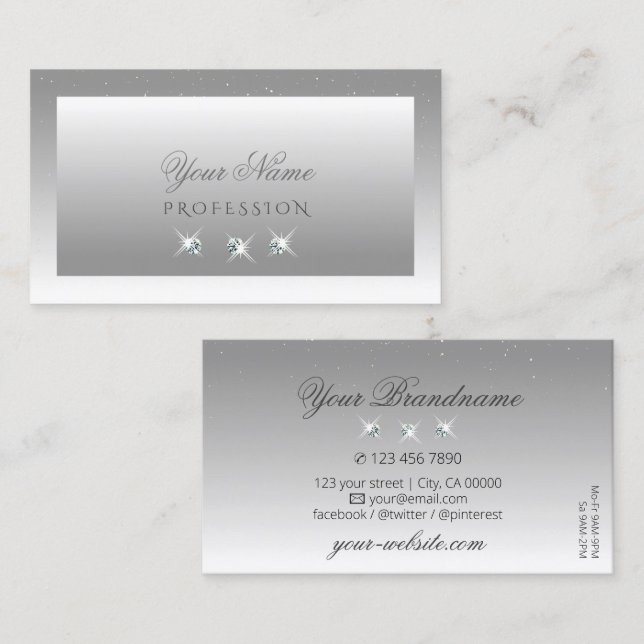 Tarjeta De Visita Elegante Joyas Esparkling De Ombre Blanco Gris Y P (Anverso / Reverso)