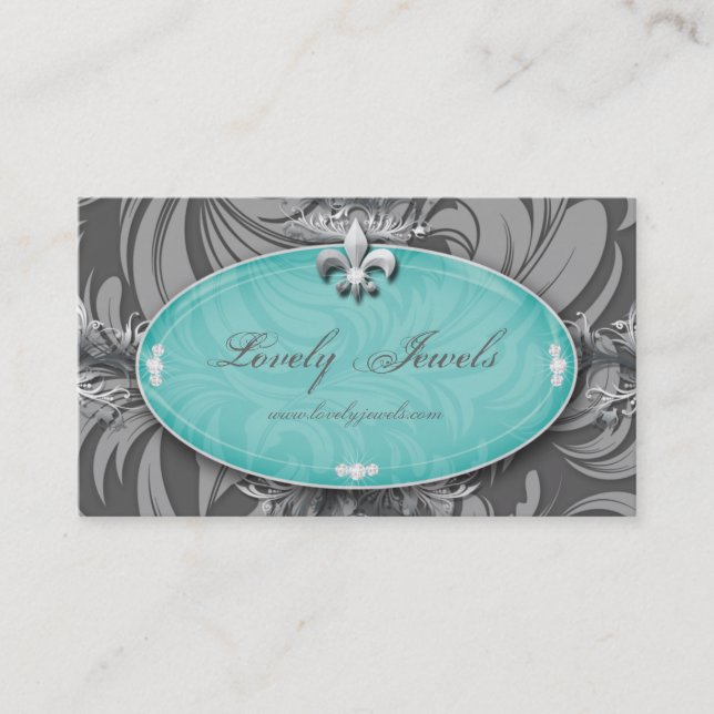 Tarjeta De Visita Elegante Joyería Moda Fleur de lis Blue Pastel (Anverso)