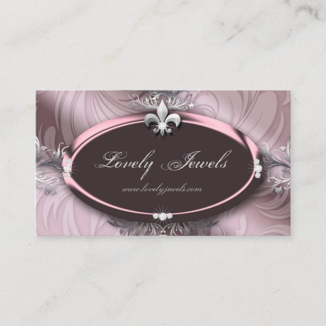 Tarjeta De Visita Elegante Joyería Moda Fleur de lis Pink Rose (Anverso)