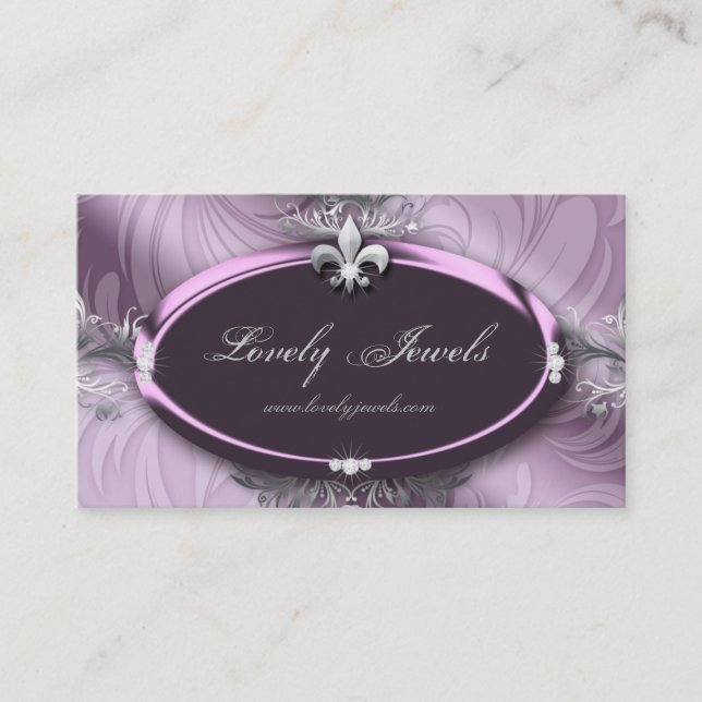 Tarjeta De Visita Elegante Joyería Moda Fleur de lis Purple Mauve (Anverso)