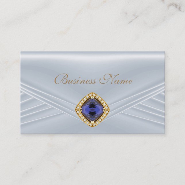 Tarjeta De Visita Elegante joyero de diamantes de plata azul (Anverso)
