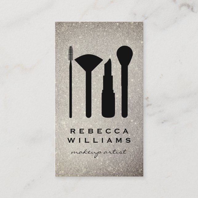 Tarjeta De Visita Elegante juego de maquillaje Purpurina Faux Gold (Anverso)