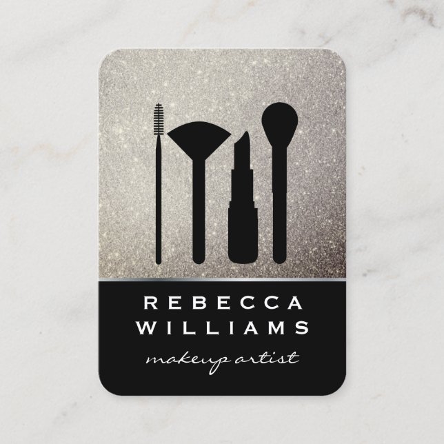 Tarjeta De Visita Elegante juego de maquillaje Purpurina Faux Gold / (Anverso)