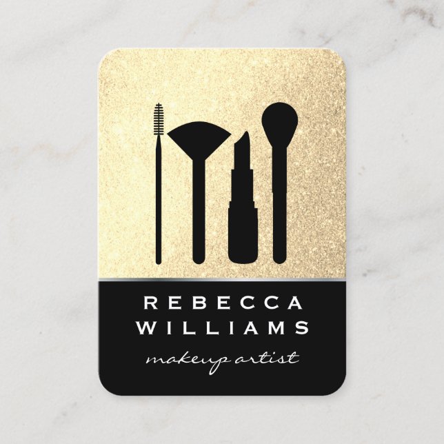 Tarjeta De Visita Elegante juego de maquillaje Purpurina Faux Gold / (Anverso)