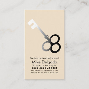Tarjeta De Visita Elegante Key Home Sales Broker Beige Business Card