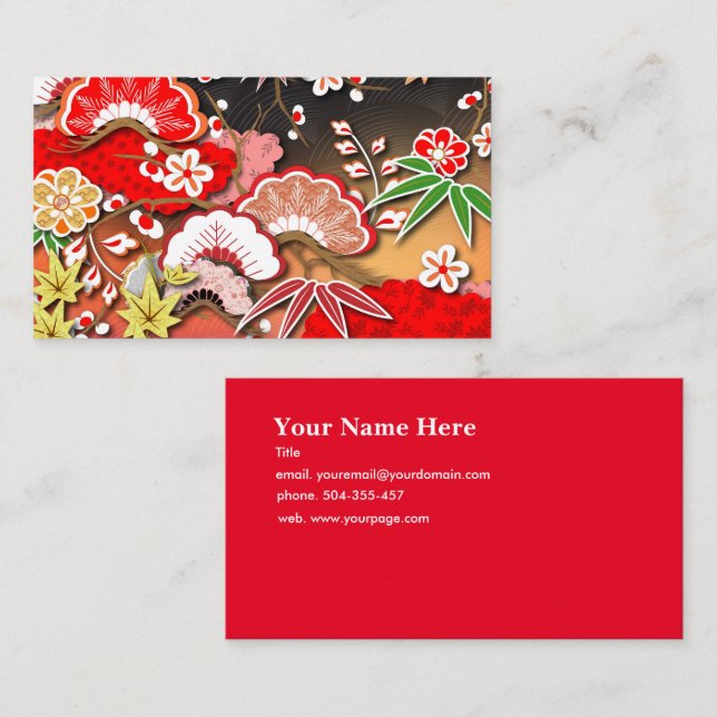 Tarjeta De Visita Elegante Kimono otoñal japonés (Anverso / Reverso)