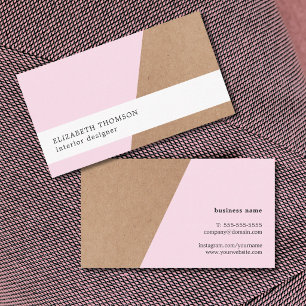 Tarjeta De Visita Elegante Kraft Impreso Rosa Geométrico