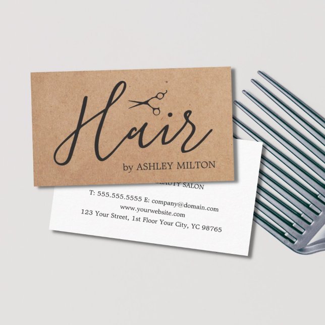 Tarjeta De Visita Elegante Kraft Oscuro Tijeras Gris Hair Stylist (Subido por el creador)
