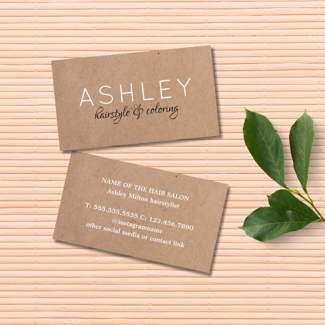 Tarjeta De Visita Elegante Kraft White Hairstylist (Subido por el creador)